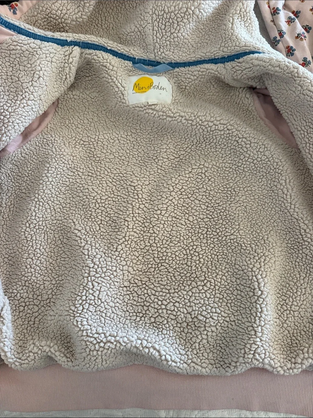 Mini Boden Light Pink Floral Sherpa Lined Zip Front Hoodie